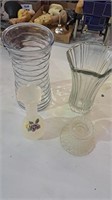 Crystal and miscellaneous vases, candle holder