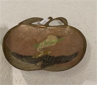 Decorative cloisonné apple shaped dish with bird