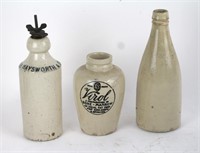 GINGER BEER BOTTLES AND SMALL CROCK