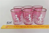 Set of 6 Glasses - Pink w/Gold Trim at Top, Hand