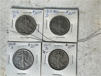 4 - Walking Liberty Half Dollars