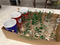 Christmas glasses, tall mugs lot