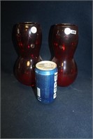 LOT OF TWO UNIQUE RED GLASS VASES