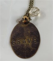 Metal stamped brave necklace with 30-in chain