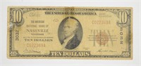 1929 $10 National Bank Note Nashville, Tennessee