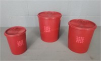 Vintage Red 3 Pc Tupperware Canisters