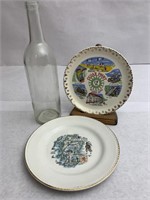 Wine bottle and collectible plates