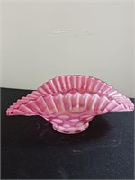 FENTON BOWL CRANBERRY OPALESCENT COIN DOT PIE