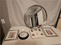 Decorative Beveled Mirror, Pictures, Scale, Clock