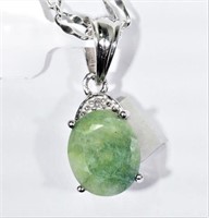 Sterling Silver Emerald & Diamond Pendant