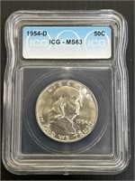 US Silver 1954-D Franklin Half Dollar MS63