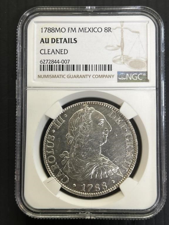 1788MO FM Mexico 8R Silver Coin Graded AU
