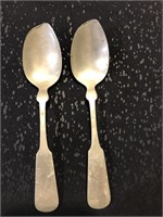 Two coin silver serving spoons by C Parker