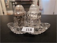 Vintage salt and pepper shakers w tray