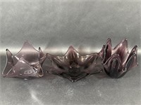 Set of Three Purple Glass Wavy Bowls