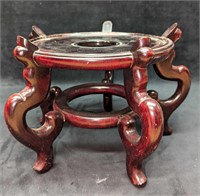 Chinese Wood Base For Vase Or Pot With Lacquered F