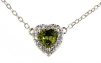 Beautiful Peridot & White Topaz Heart Necklace