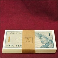 1964 Stack Of Indonesia 1 Sen Nok Banknote Bills