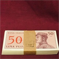1964 Stack Of Indonesia 50 Lima Banknote Bills