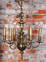 A Vintage Early American Style Brass Chandelier,