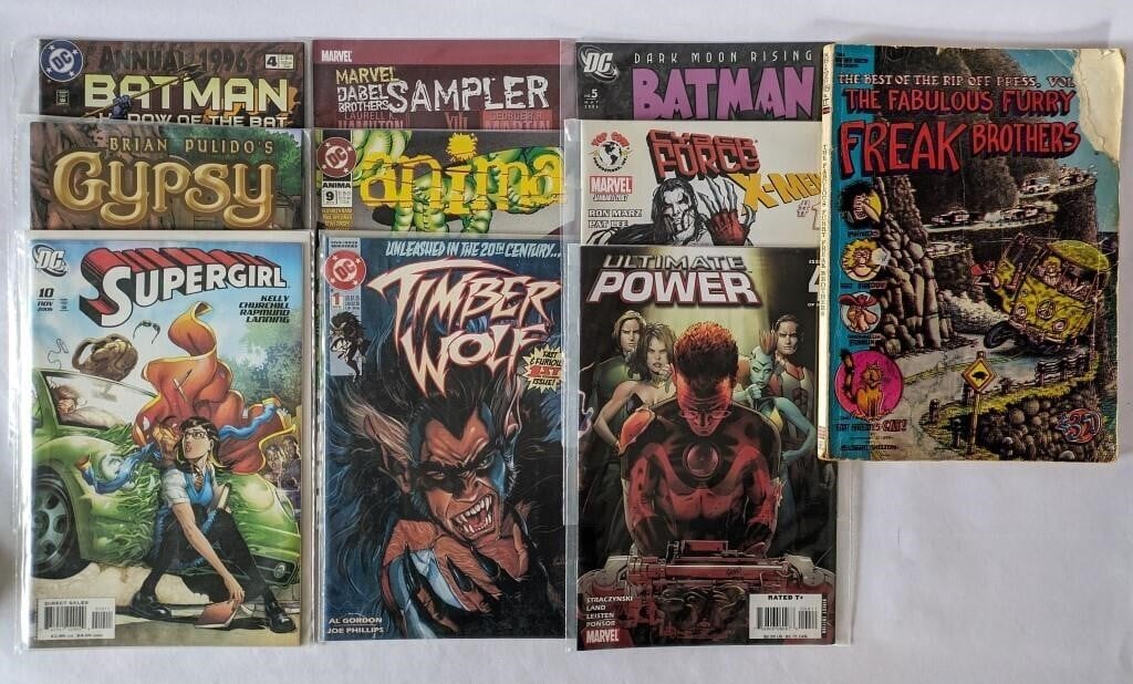 9 Mixed Comics DC Marvel etc + Freak Bros Book