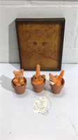 Handmade Cats in Pots & Wood Cat Art K11C
