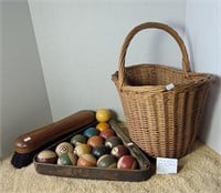 EARLY BOSTON POOL BALL AND ACCESSORIES