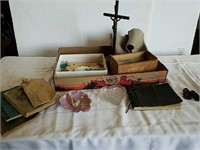 Notebooks, autograph book, religious items,