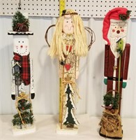 3 wooden Christmas items, Santa, snowman, angel