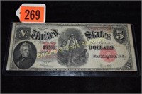US SERIES 1907 $5 LEGAL TENDER NOTE SIGNED