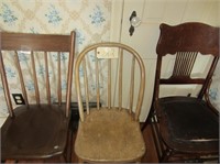 3 assorted wood chairs