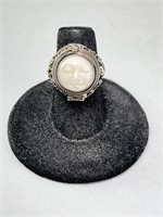 Sterling Carved Ox Bone Moon Face "Poison" Ring