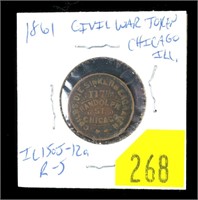 1861 Civil War token, Chicago, IL, Rarity 5