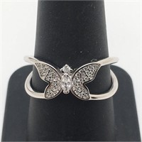 Sterling Butterfly Ring W Clear Stones