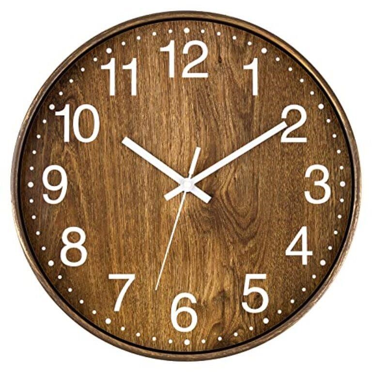 Lumuasky Wood Wall Clock, 12 Inch Silent