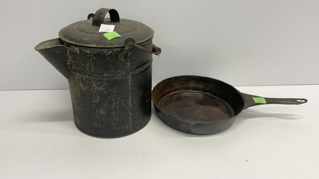 Civil war reenactment items: large kettle and