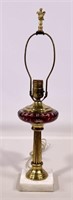 Marble base lamp, brass stem, Venetian glass