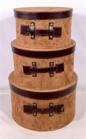 3 hat boxes, faux leather, store inside each