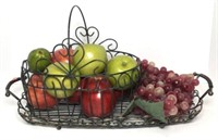 Metal Serving Tray & Basket with Faux Fruit