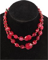 VINTAGE RED BEADED NECKLACE