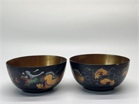 VINTAGE LACQUERED PAINTED DRAGON THEMED BOWLS