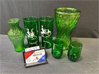 Green Glass Cups & Vases