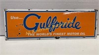 Porcelain "Use...Gulfpride The World's...Oil" sign