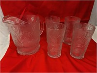 Tiara Glass Pitcher w/ 4-6" Water Glasses