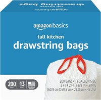 Tall Kitchen Drawstring Trash Bags 13G 200 Ct