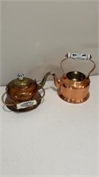 2 tea pots rose gold/ brass/ gold