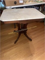 Rectangular marble top parlor table solid walnut