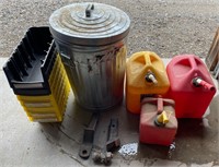 FUEL CANS, STINGER, TRASH CAN W LID