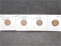 Lot of 4 Indian Head Pennies: 1897, 1904, 1905, &
