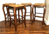 Carved Wood Counter Stools with Rush Seats